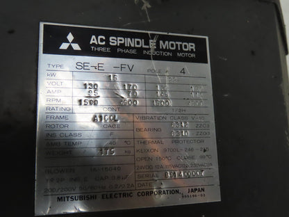 Mitsubishi Electric SE-E-FV SuperLine Spindle Servo Motor 15kW 3Ph 170V 4500RPM