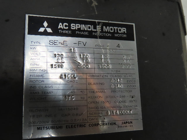 Mitsubishi Electric SE-E-FV SuperLine Spindle Servo Motor 15kW 3Ph 170V 4500RPM