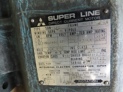 Mitsubishi Electric SDN-CFZ SuperLine Direct Current Motor 15kW 160LS 3450RPM