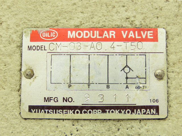 Yuatsuseiko Oilic CM-03-A0.4-T50 Modular Check Valve