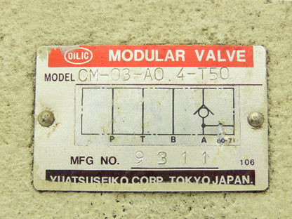Yuatsuseiko Oilic CM-03-A0.4-T50 Modular Check Valve