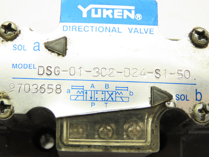 Yuken DSG-01-3C2-D24-S1-50 Directional Control Solenoid Valve 24VDC