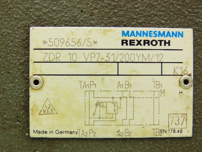Rexroth ZDR 10 VP7-31/200YM/12 Pressure Reducing Sandwich Valve Pilot Operated