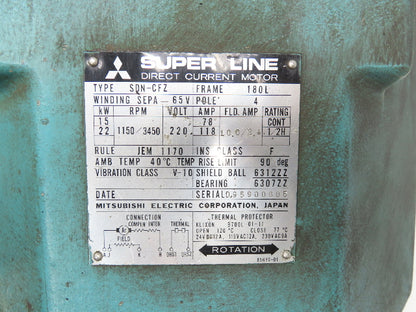 Mitsubishi Electric SDN-CFZ Super Line Direct Current Motor 15/22kw 3450RPM 180L