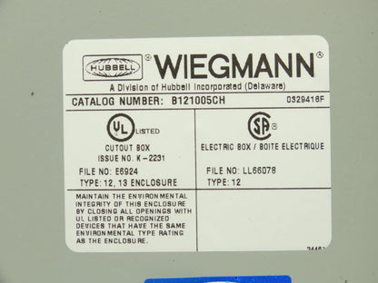 Wiegmann B121005CH Electrical Enclosure Box with 1492-H Terminal Blocks 12x10x5"