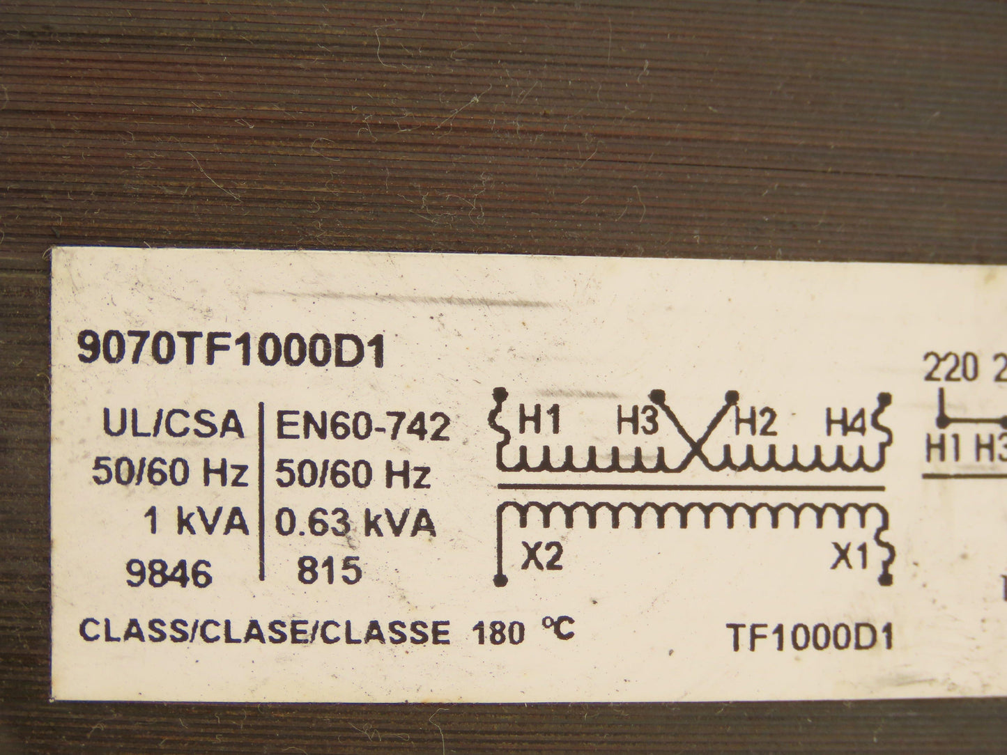 Square D 9070TF1000D1 Power Control Transformer 1.0 KVA 240/480 Pri 120 Sec