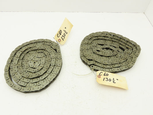 Peer #60 Roller Chain Single Strand Riveted 3/4" Pitch 130.5"  Lot of 2
