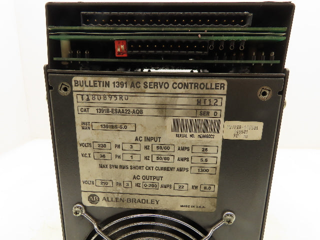 Allen Bradley 1391B-ESAA22-AQB AC Servo Controller Ser D 210V 3Ph 22A 8kw