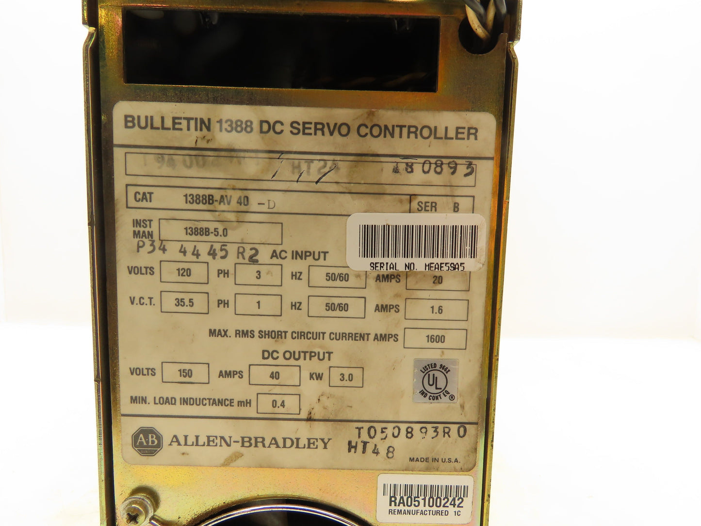 Allen Bradley 1388B-AV40-D DC Servo Controller Drive 150A 40W 3kw