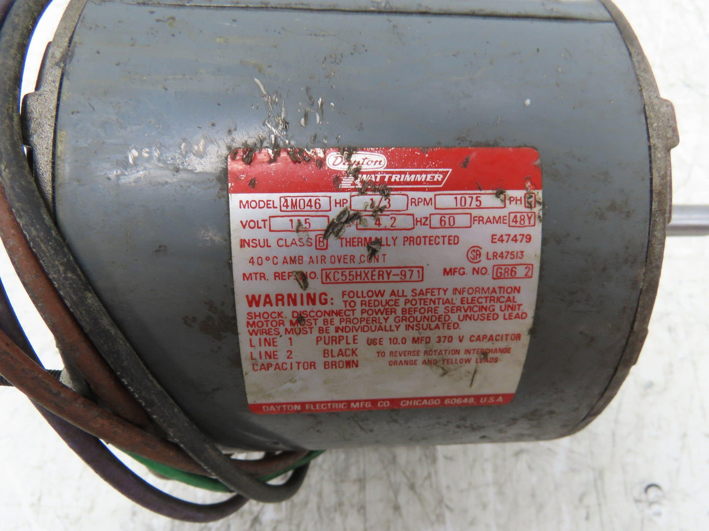 Dayton 4M046 HVAC Fan Motor 1/3Hp 1075 RPM 115V 1PH 48Y Frame 1/2" Shaft