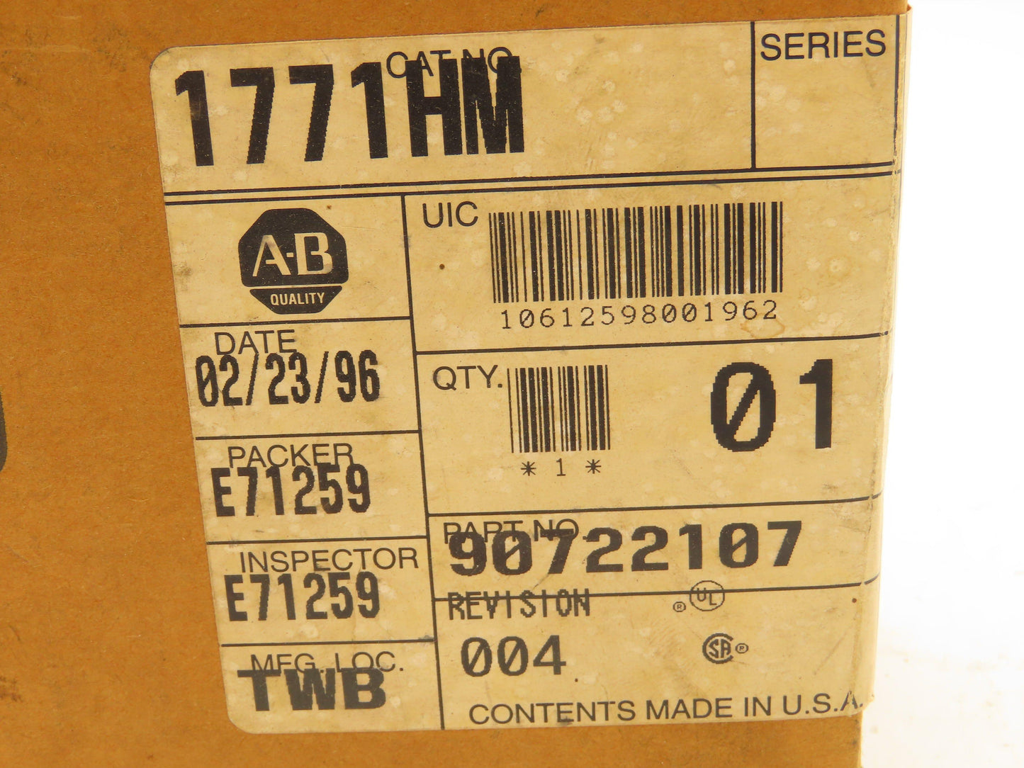 Allen Bradley 1771-HMA Servo Drive 96K CMOS Memory Module