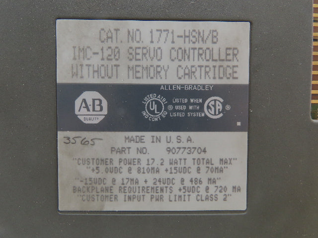 Allen Bradley 1771-HSN/B Servo Controller 95K CMOS Memory Module Cartridge