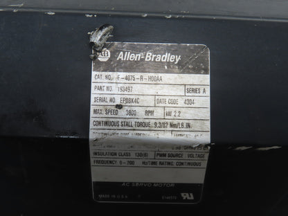 Allen Bradley F-4075-R-H00AA AC Servo Motor 2.2kw 3000 RPM 240V 3PH