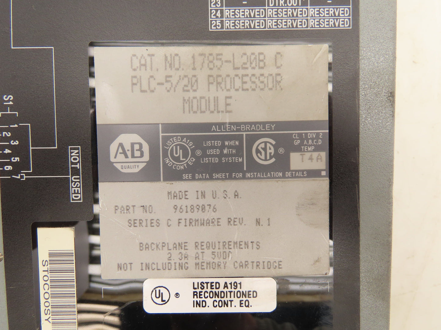 Allen Bradley 1785-L20B Processor Module PLC Ser C Rev N1