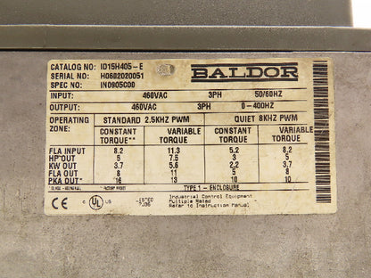 Baldor ID15H405-E Adjustable Speed Drive VFD Motor Drive 460V 7.5Hp 8.2A
