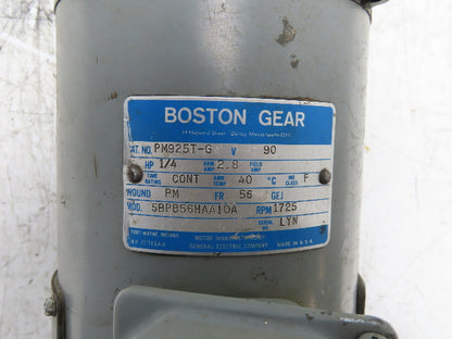Boston Gear PM925T-G DC Motor 1/4Hp 90VDC 1725 RPM 2.8A 56C-Face Gearmotor