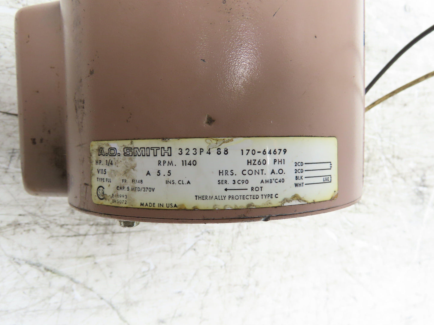 AO Smith 323P488 Fan Blower Motor 1/4Hp 1140 RPM 115V 1PH FU48 Frame Type FLL