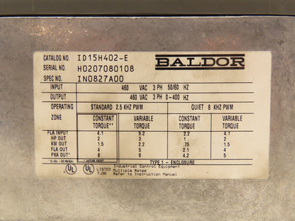 Baldor ID15H402-E Adjustable Speed Drive VFD Motor Drive 460V 3Hp 3Ph