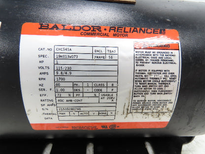 Baldor Reliance CHC545A AC Motor 1Hp 1700 RPM 115/230V 1PH 56 Fr Resilient Mount