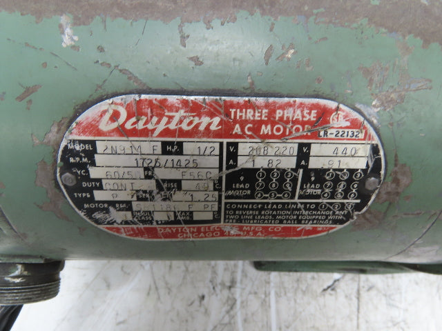 Dayton 2N914F Gearmotor 1/2Hp 44 RPM 230/460V 3PH Parallel Shaft 39:1 Reducer