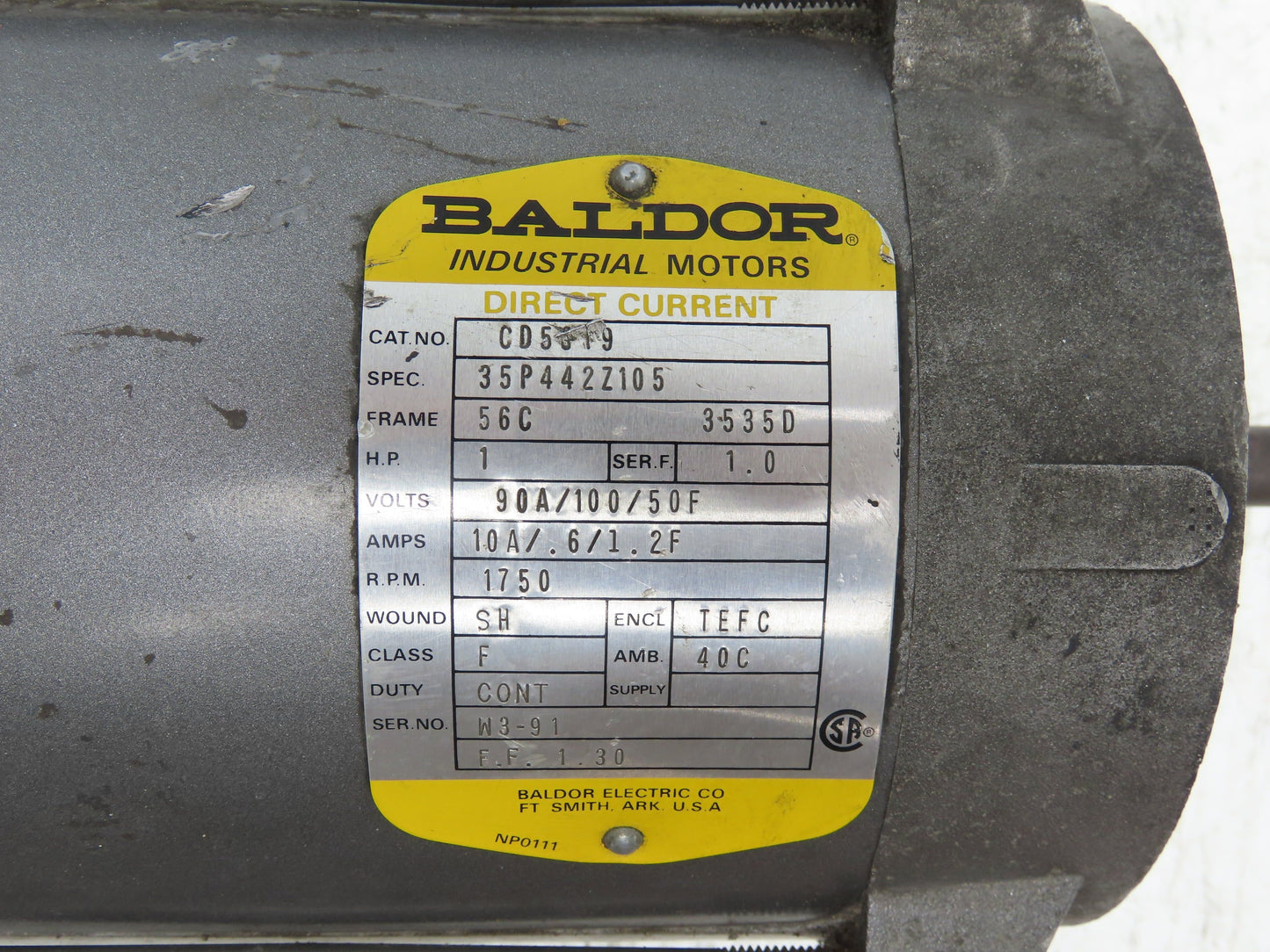 Baldor CD5319 Direct Current DC Motor 1Hp 90V 100/50V Field 1750RPM 10A 56C-Face