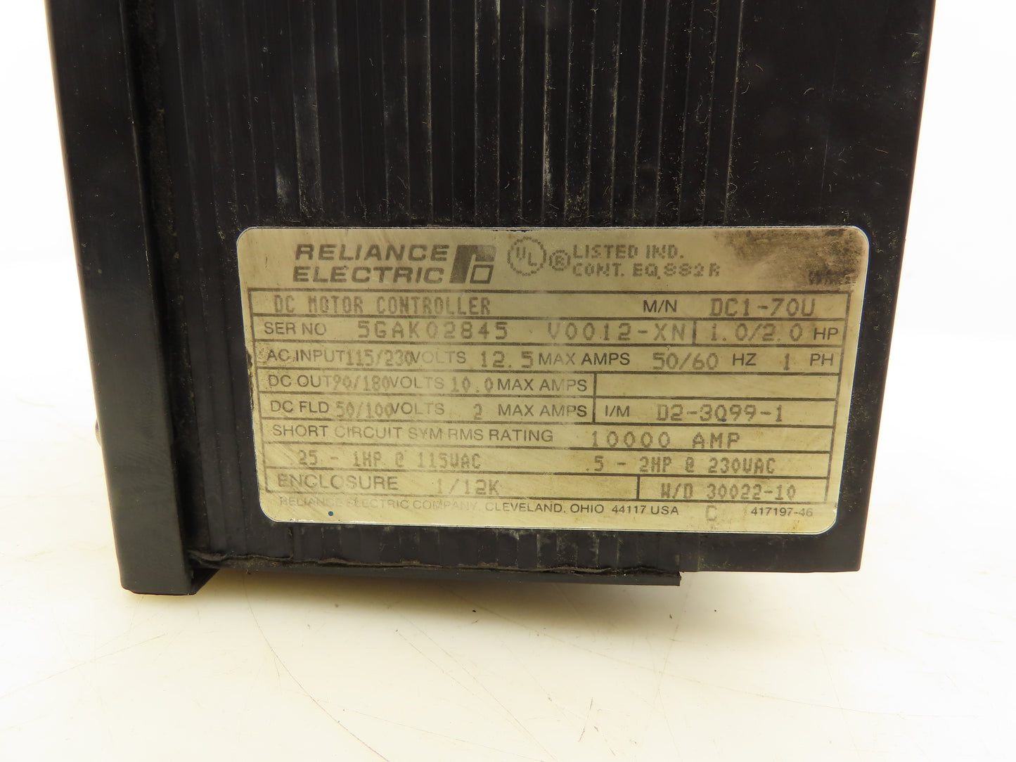 Reliance Electric DC1-70U DC1 VS Drive  DC Motor Controller 90/180VDC 10A 2Hp