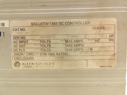 Allen Bradley 1365-SAN DC Motor Drive 1-2HP 90-180VDC 10Amp