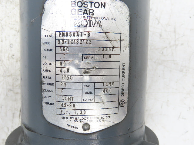 Boston Gear PM950AT-B Permanent Magnet DC Motor 90V .5Hp 1750 RPM 4.8A 56C 3336P