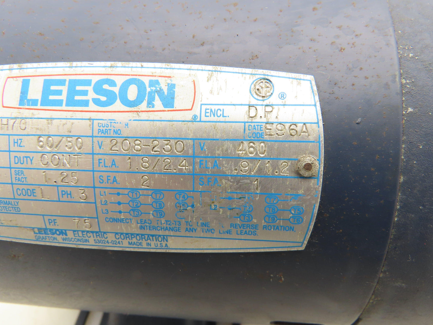 Leeson C4T34DH7C AC Motor 1/2Hp 3450 RPM 208-230/460V 3PH JS56 Frame 101448.00
