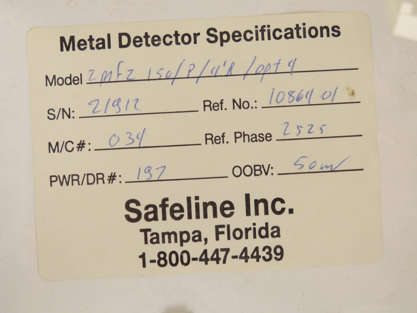 Safeline VITPW Metal Detector Control Unit Head No Sensor Mettler Toledo