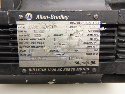 Allen Bradley 1326AB-B410G-21 AC Servo Motor 1kw 5000 RPM 460V 3PH