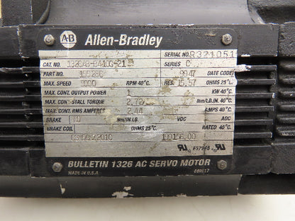 Allen Bradley 1326AB-B410G-21 AC Servo Motor 1kw 5000 RPM 460V 3PH