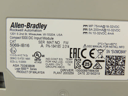 Allen Bradley 5069-IB16 Compact I/O Input Module 24V 16 Channel
