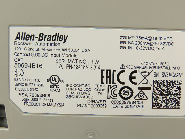 Allen Bradley 5069-IB16 Compact I/O Input Module 24V 16 Channel