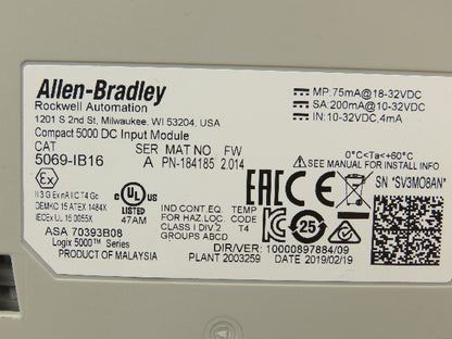 Allen Bradley 5069-IB16 Compact I/O Input Module 24V 16 Channel