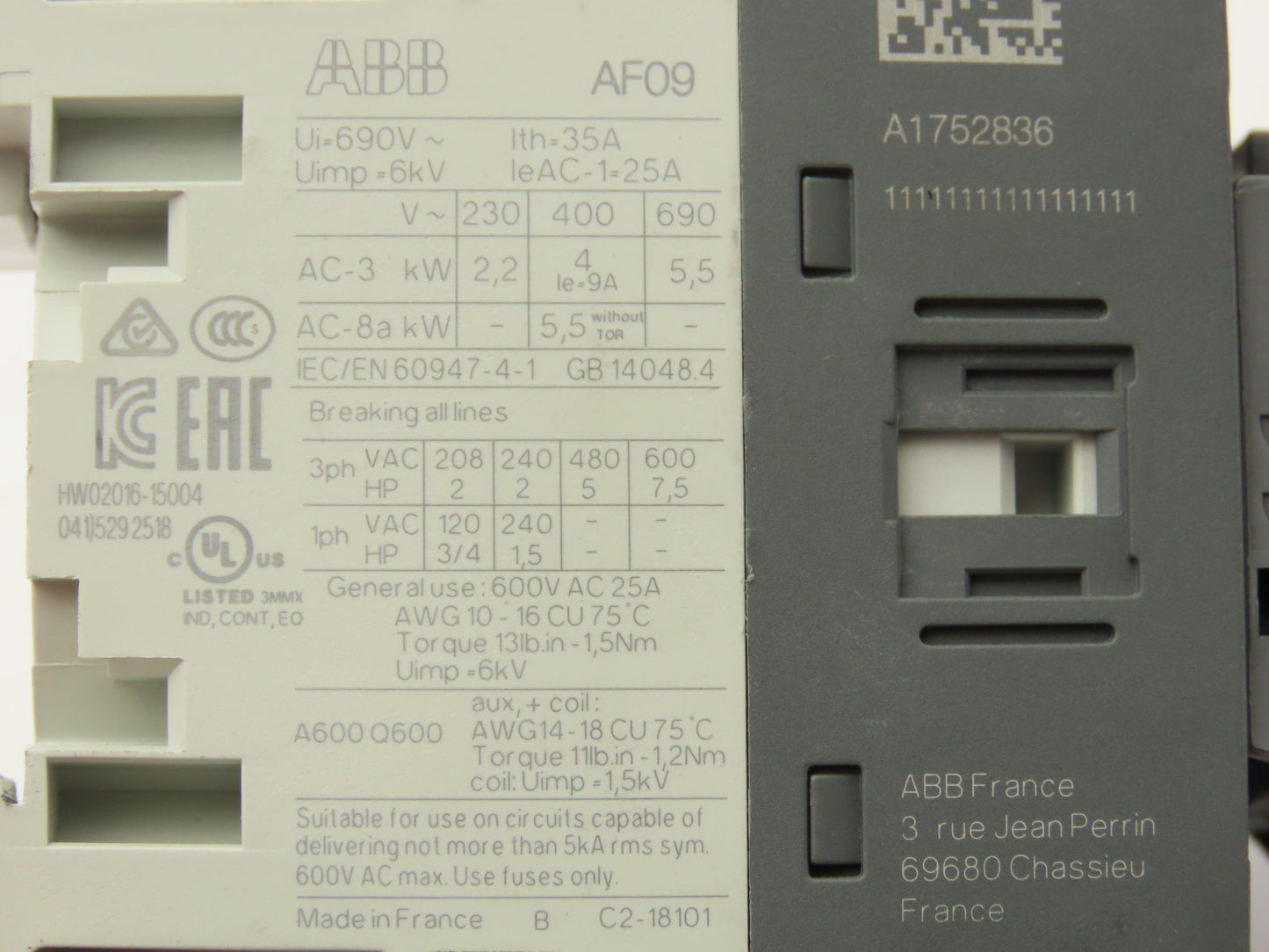 ABB AF09-30-10-11 Contactor Auxiliary Contact 3PH 600V 25A Lot of 4