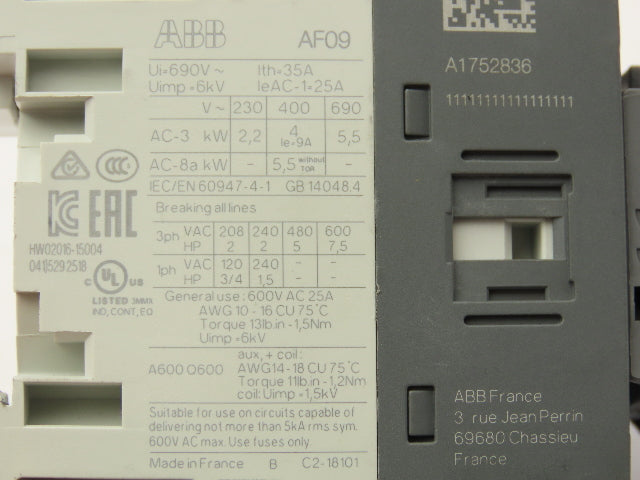 ABB AF09-30-10-11 Contactor Auxiliary Contact 3PH 600V 25A Lot of 4