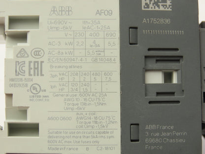 ABB AF09-30-10-11 Contactor Auxiliary Contact 3PH 600V 25A Lot of 4