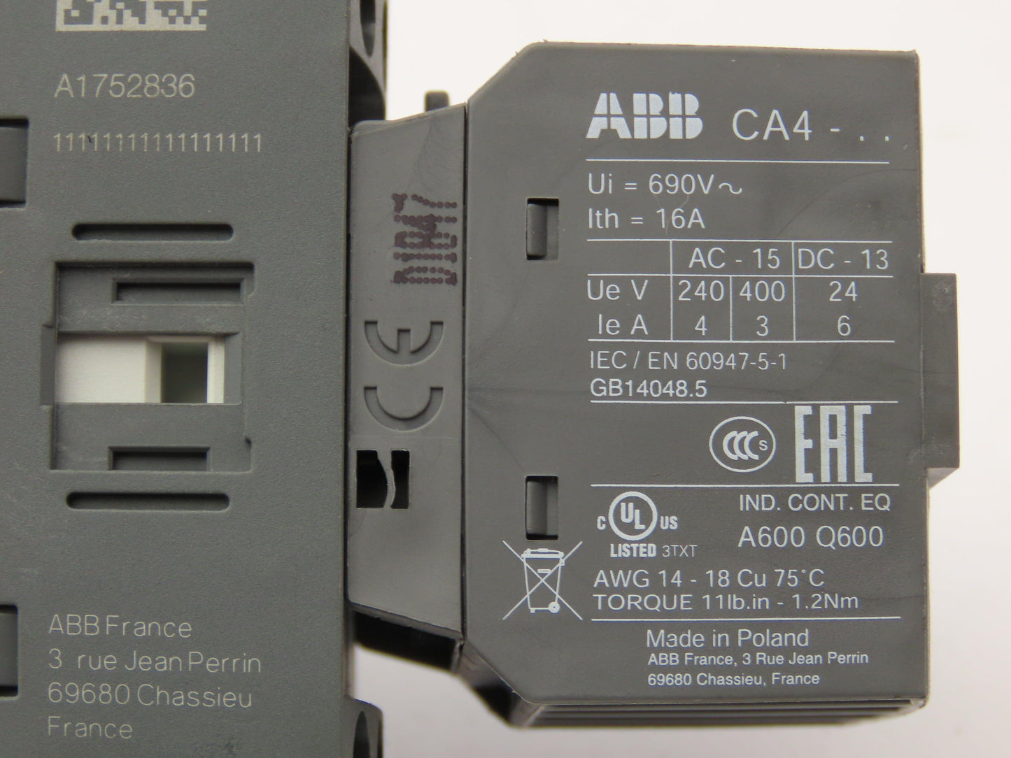 ABB AF09-30-10-11 Contactor Auxiliary Contact 3PH 600V 25A Lot of 4