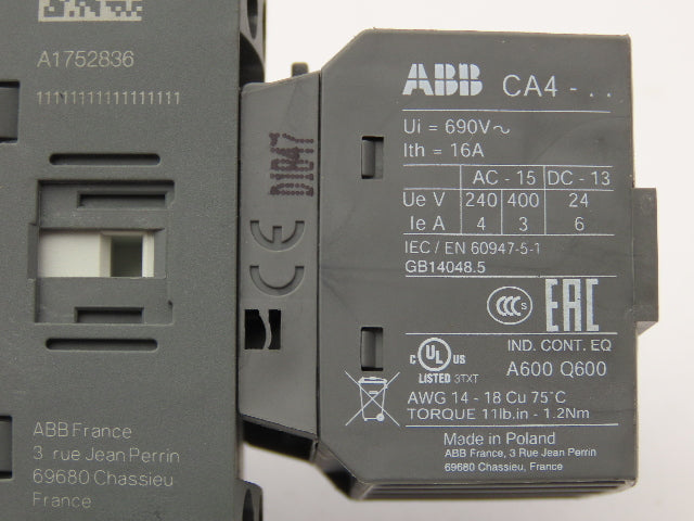 ABB AF09-30-10-11 Contactor Auxiliary Contact 3PH 600V 25A Lot of 4