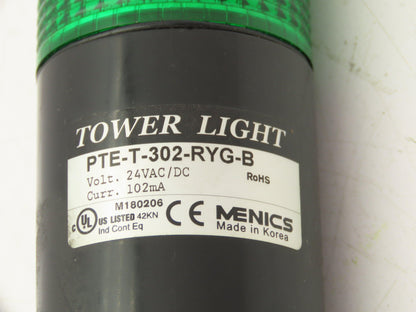 Menics PTE-T-302-RYG-B Modular Tower Stack LED Light 24V RED/GREEN/YELLOW Steady