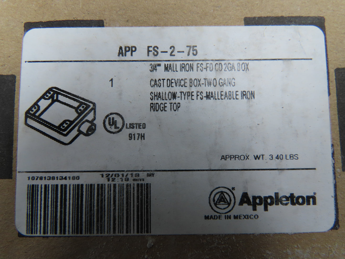 Appleton FS-2-75 FS Device Box 2 Gang 3/4" Shallow Malleable Iron Lot Of 2