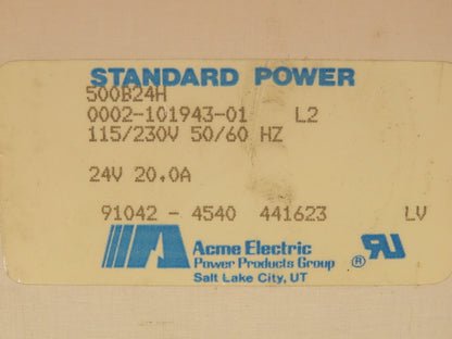 ACME 500B24H Standard Power Supply 24VDC 20A Output 115/230V Input