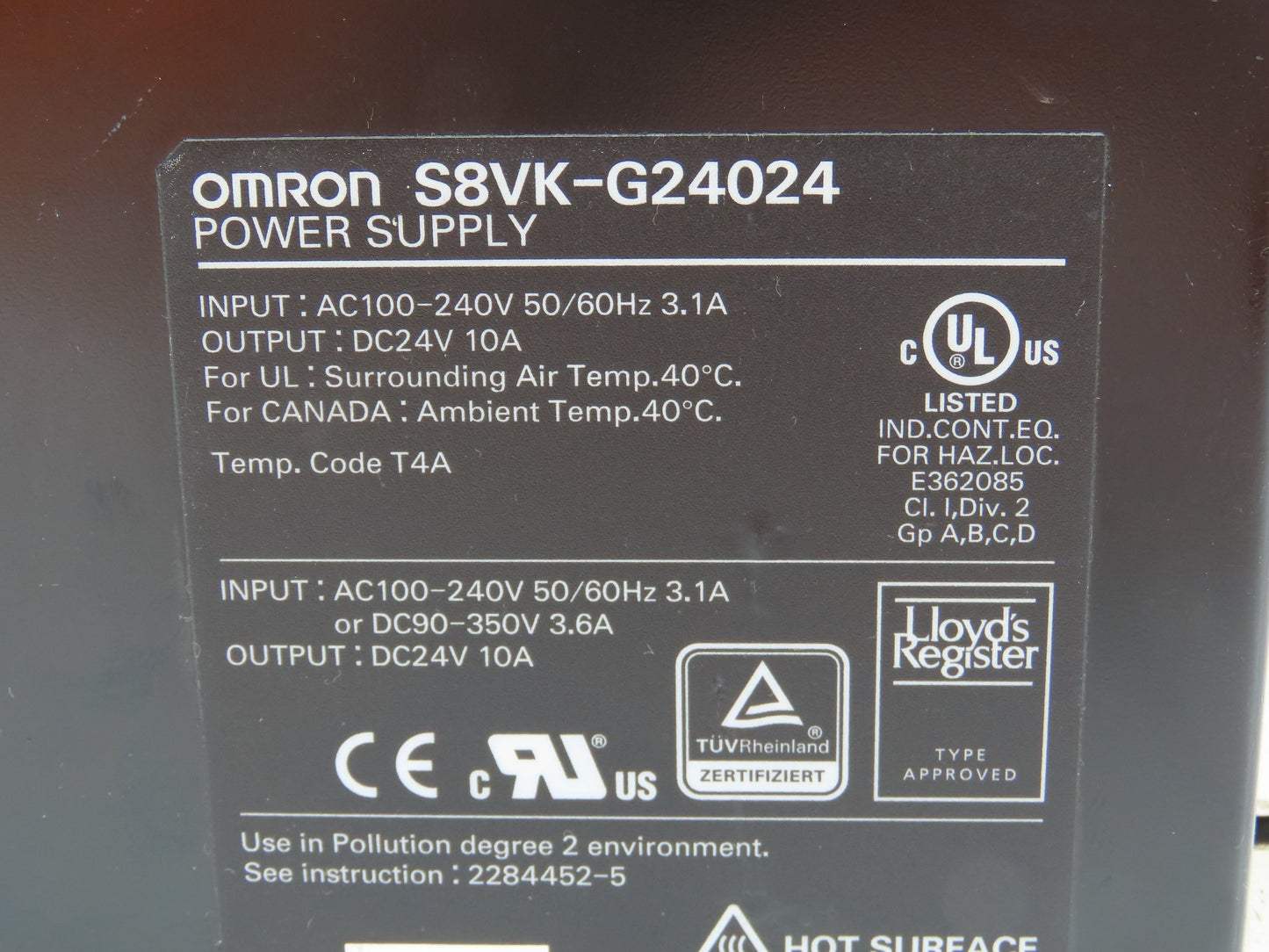 Omron S8VK-G24024 Power Supply 24VDC 10A 100-240V Input