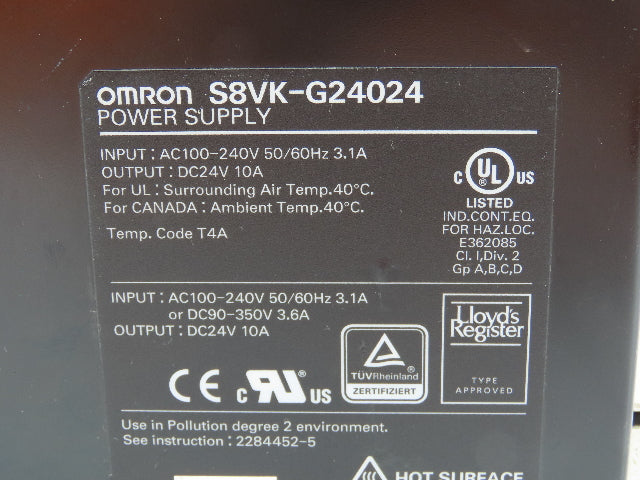 Omron S8VK-G24024 Power Supply 24VDC 10A 100-240V Input