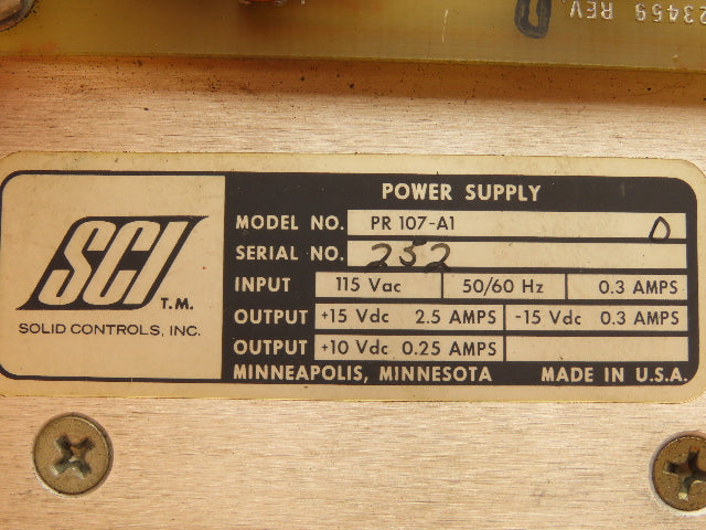 SCI Solid Controls PR107-A1 Power Supply Assembly 115VAC 0.3A