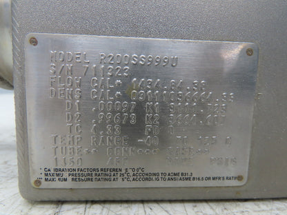 Micro Motion R200SS999U Mass Flow Sensor 2" Remote Flow Transmitter