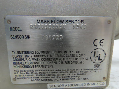 Micro Motion R200SS999U Mass Flow Sensor 2" Remote Flow Transmitter