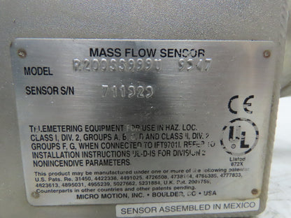Micro Motion R200SS999U Mass Flow Sensor 2" Remote Flow Transmitter