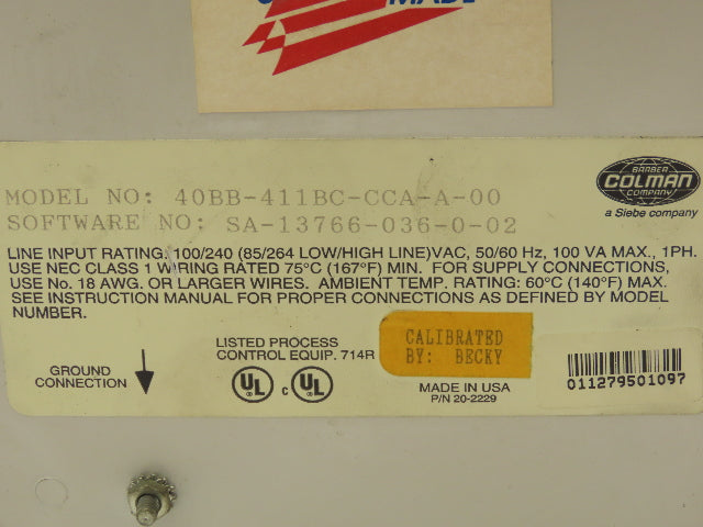 Barber Colman 40BB-411BC Maco 4000 Injection Control Card Chassis PLC Slot Rack